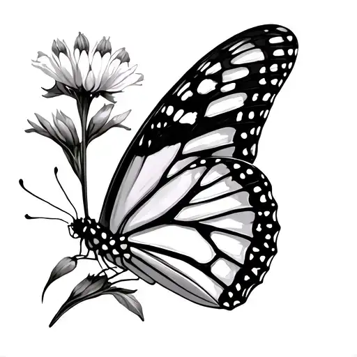 Monarch Butterfly And Milkweed Sketch Style