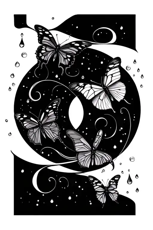 Line Work With Drops Of Jupiter And Butterflies Intertwined