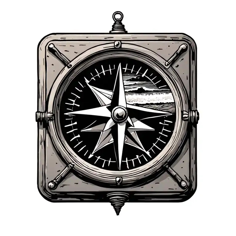 Old Compass With Beach