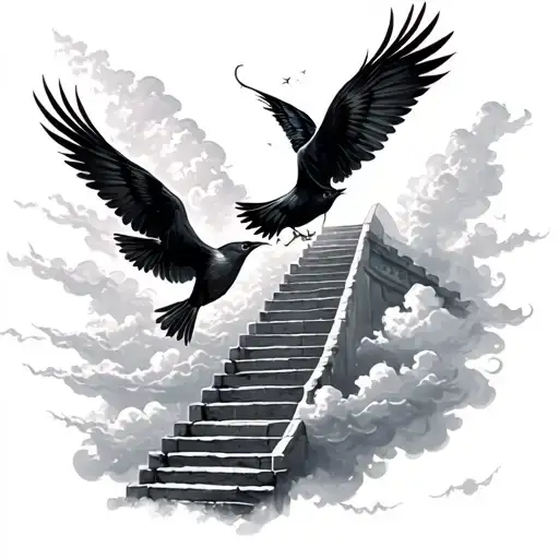 Stair Way To Heaven With Clouds And Birds On Chest