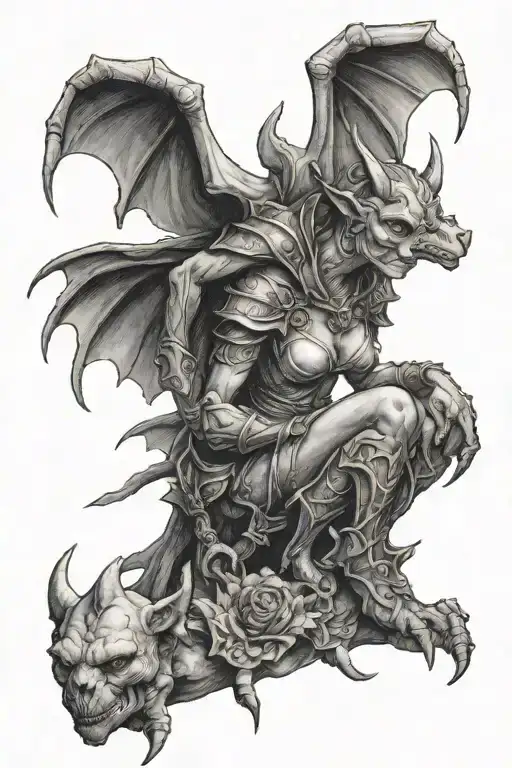 Female Gargoyle Warrior With Her Toddler