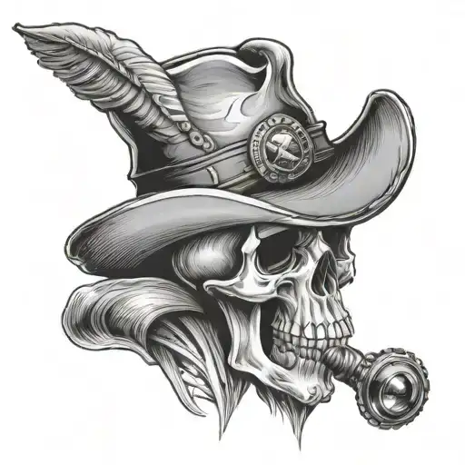 Skull With Hour Glass And Western Hat Surrounded