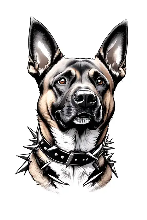 Fierce Malinois Dog Wearing Spiked Collar