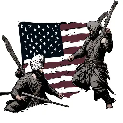 Sikh Warriors And Usa Flag