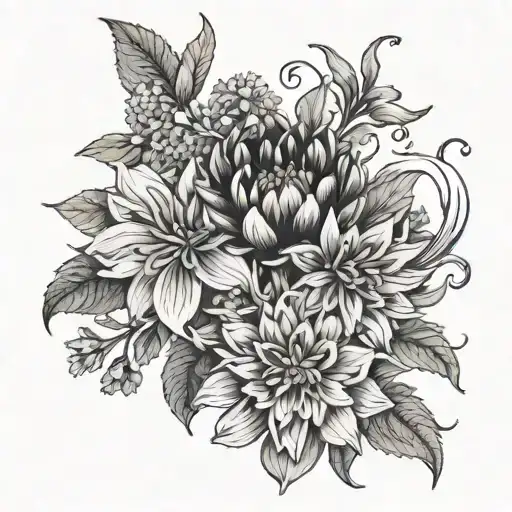 Chrysanthemum And Larkspur Flowers Intertwined