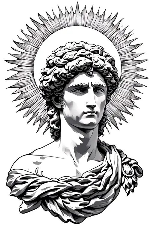 Bust-like Apollo Greek God Tattoo With Sun Behind For Chest
