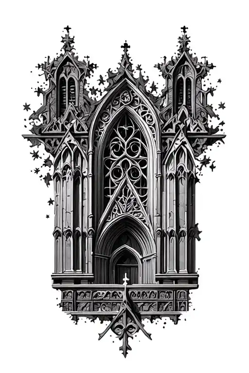 Thigh Tattoo Of Gothic Cathedral Design Elements