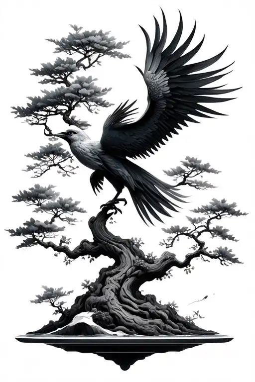 Bonsai Tree And Phonix Bird Rising Phoenix Bird