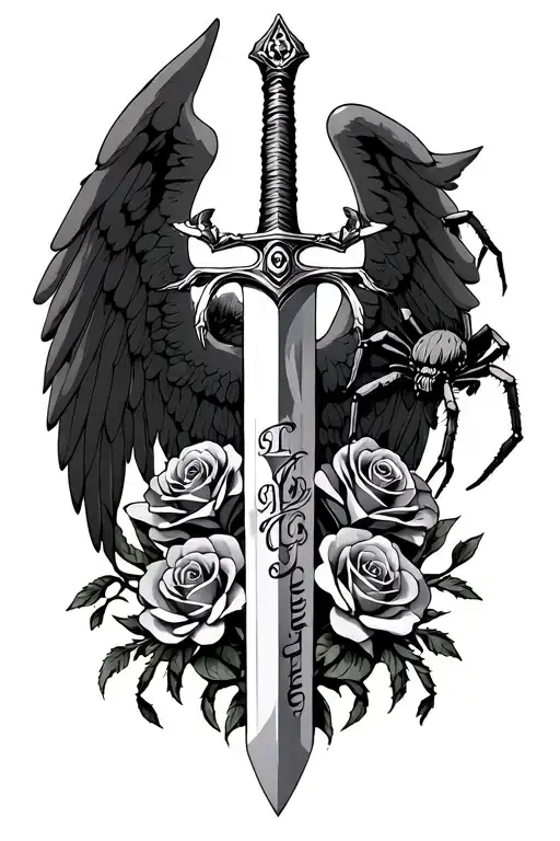St Archangel Michael Sword Trhu Roses With A Tarantula On The Side With Jmr Writing