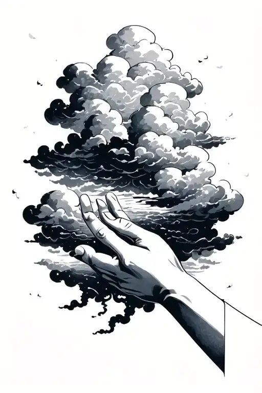 Hand Reaching From Cloud And Hand Reaching For That One