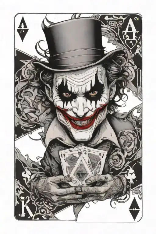 A Surreal Tattoo Of A Joker Transforming Into An Animal While Holding A K Q J Diamond Cards