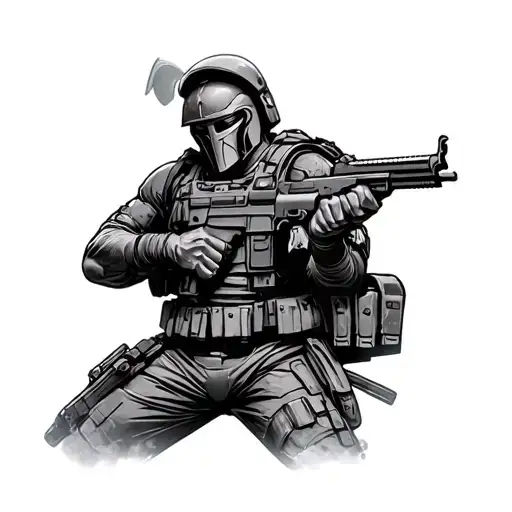 A Modern Soldier Merged With A Spartan Soldier Holding A Gun