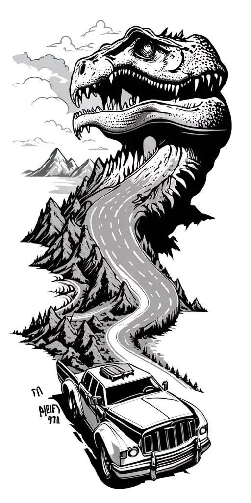 Map With Landmarks With Road Mountains Trex Fire Truck Fast Car Drum Set