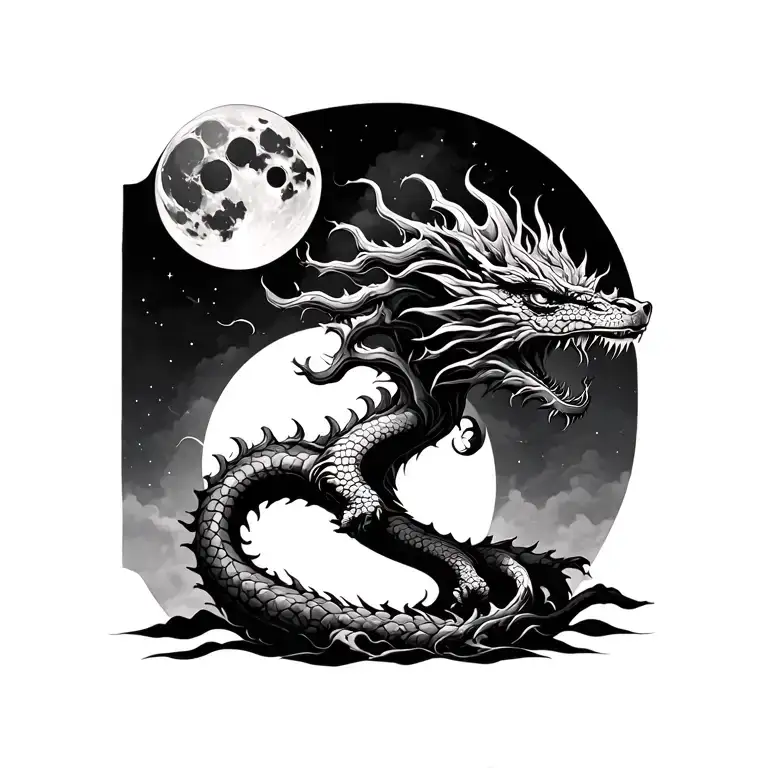 Tree Dragon Moon Sun Rising