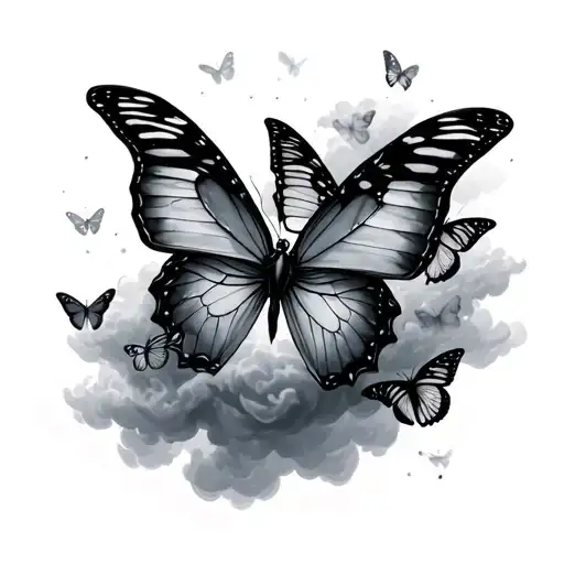 Butterflies Surrounding And Cloudy Weather