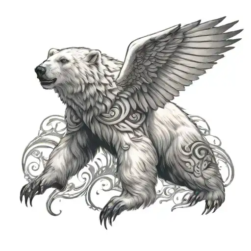 Back Tattoo That Has Polar Bear With Wings Spread Wide