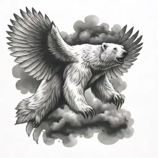 Back Tattoo That Has Polar Bear With Wings Spread Wide Flying Straight At Me
