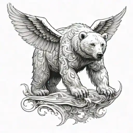 Back Tattoo That Has Polar Bear With Wings Coming Outside Lsd Dmt