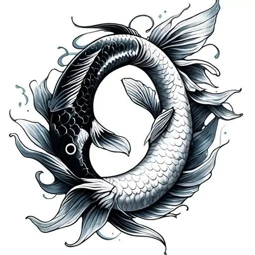 Yin Yang Koi Fish Leave With A Wave