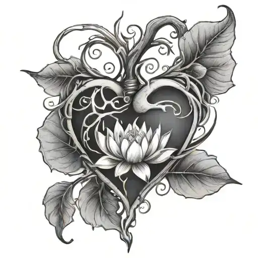 Heart With Roots And Lotus Flowers On Top
