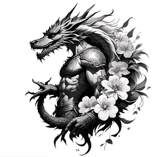 Warrior With Dragon And Flowers Wrapping
