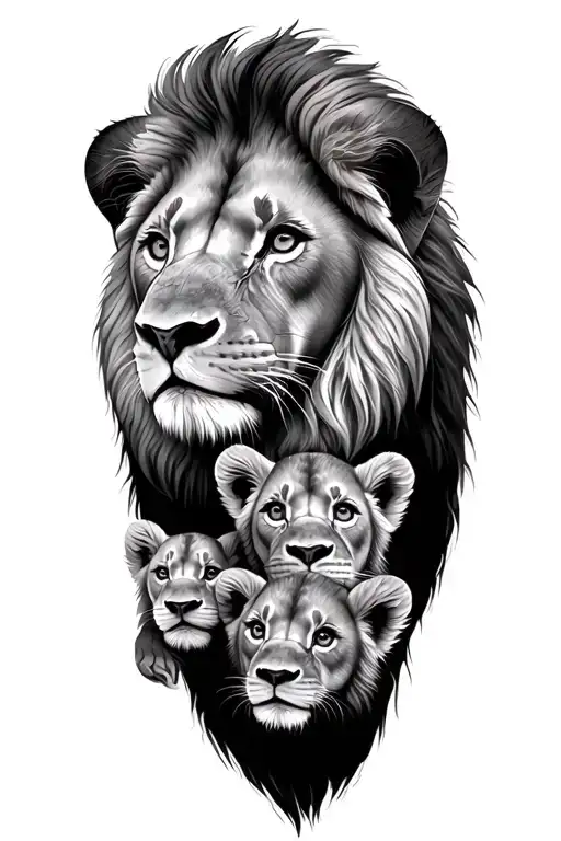 Lion With 3 Cubs