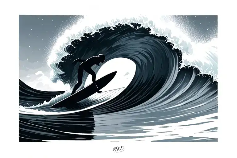 Minimalist Surfer On A Wave Forming A Line