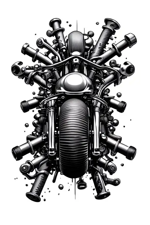 Harley Motorcycle Made Out Of Abstract Nuts And Bolts