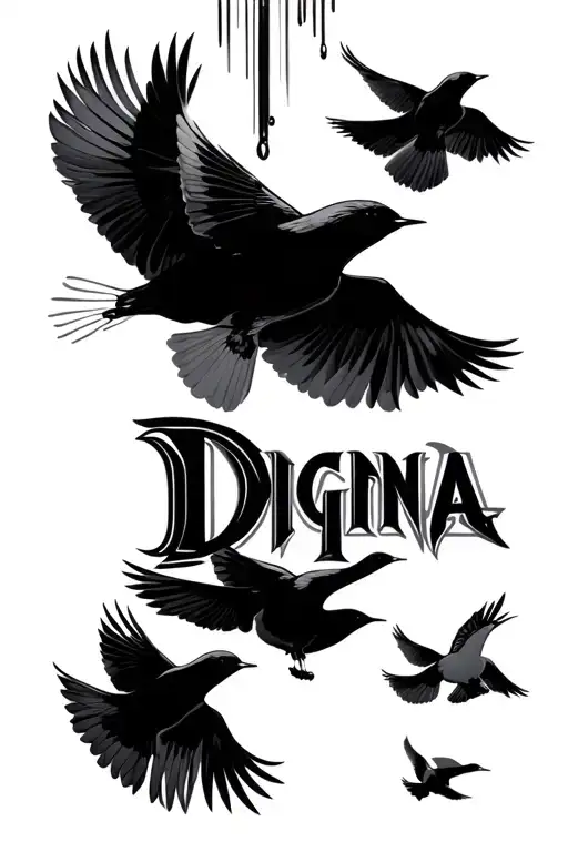 Having The Name Digna Vertically With Birds Flying Away From The Name