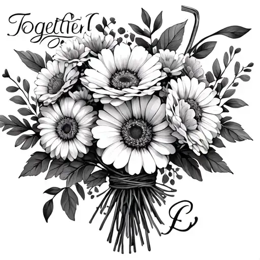 Bouquet Of Flowers With Twine Holding It Together And A Cursive E