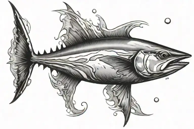 Tuna Swimming Through A Sea Wave