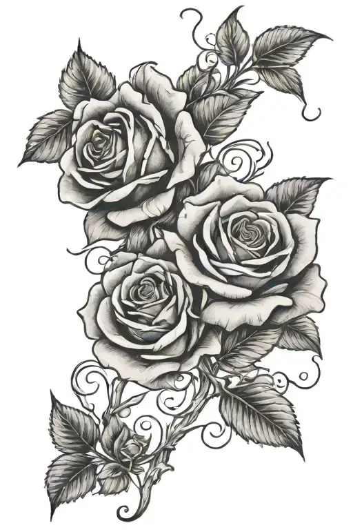 Right Thigh Flower And Roses Intertwined