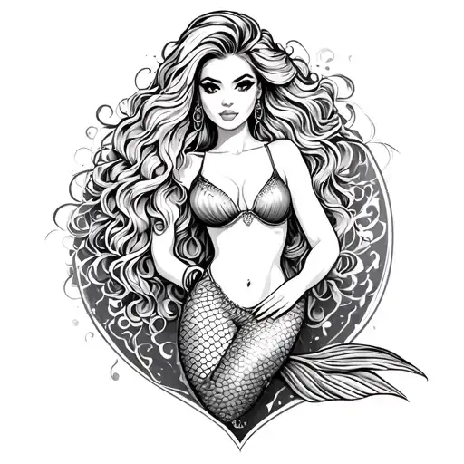 Mermaid Pinup African American Woman