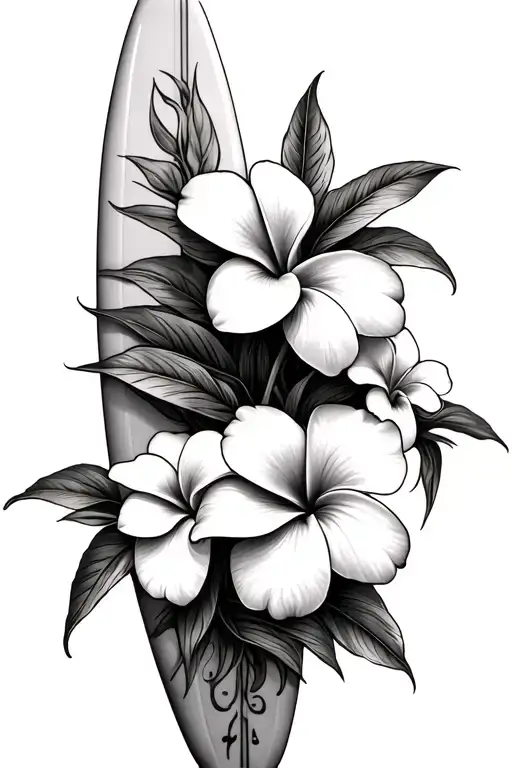 Plumeria Flowers Wrapped Around A Surfboard