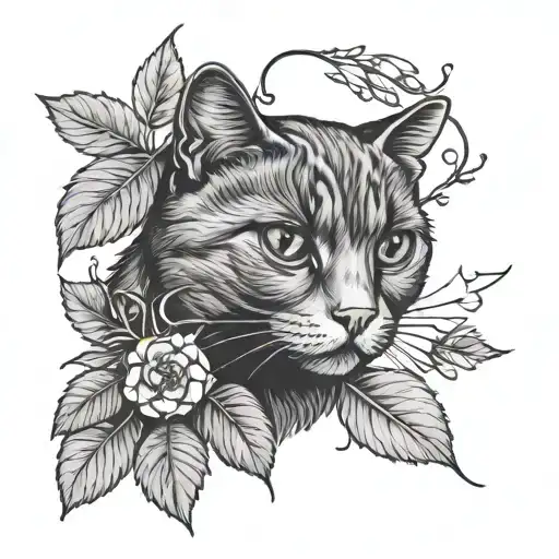 Black Scottish Fold Cat And Strawberry Branches Around