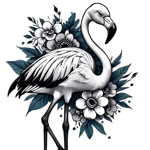 Flamingo With Flowers Geomtetric Style Tattoo For Thigh With Some Text And Mandalas
