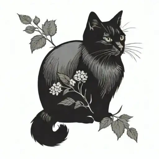 Black The Lop-eared Cat And Strawberry Branches Around