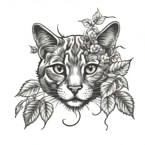 Face Black The Lop-eared Cat And Strawberry Branches Around