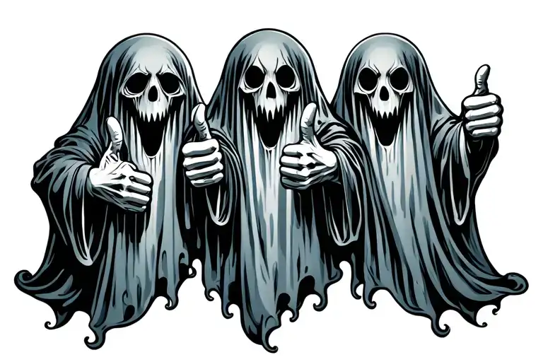 3 Tiny Linework Sheet Ghosts Doing A Thumbs Up