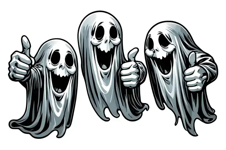 3 Cartoon Sheet Ghosts Doing A Thumbs Up