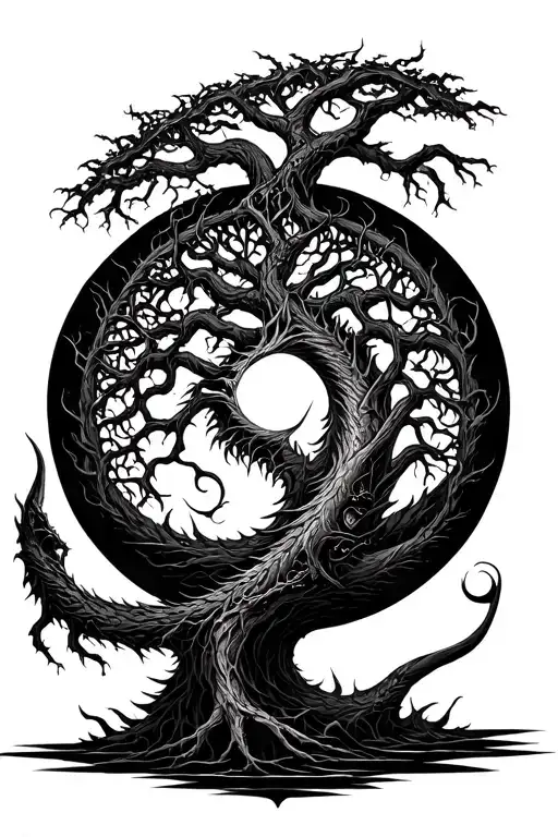 Yggdrasil In A Closed Circle And Nidhogg Passing Through It