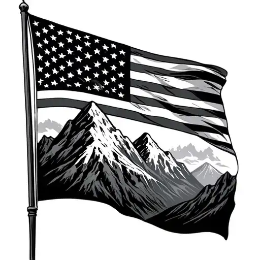 Us Flag And Mountains