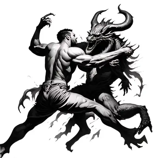 Man Fighting A Demon