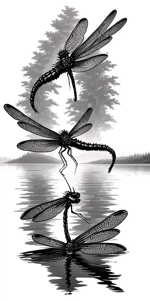 Dragonflies By A Lake