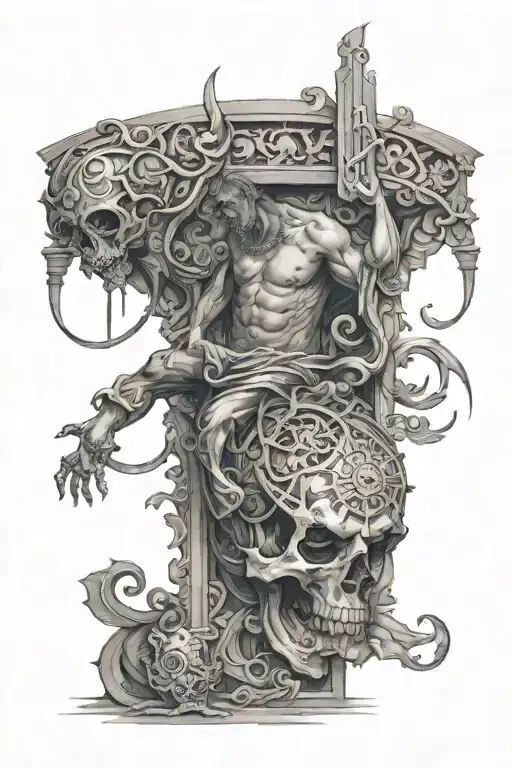 A Full Leg Tattoo Where The Main Theme Is Antiquity And Hip-hop