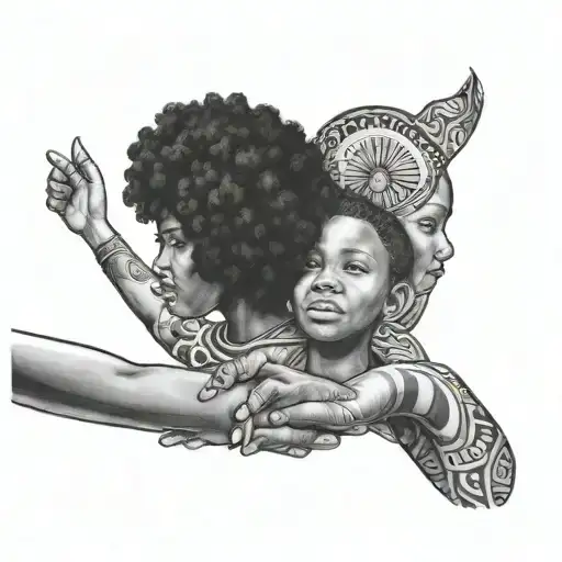 Black South African Women With Two Sons Holding Hands