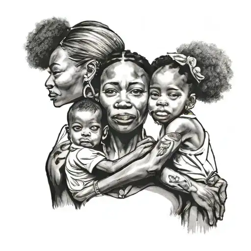 Black South African Women With Two Son