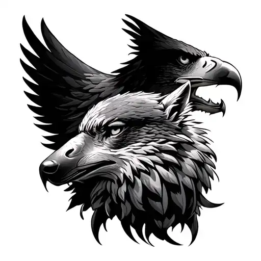 Eagle And Wolf Upper Chest Shoulder
