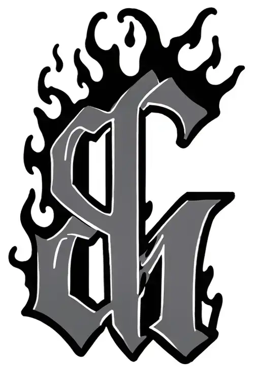 Chop In Cursive With Flames Coming Off The Letters