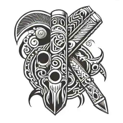 A Tribal Pattern With Hidden Images Of Drumsticks And Video Game Symbols